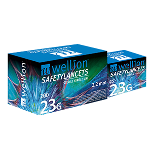Wellion Safetylancets 23G Wellion Safetylancets 23G - Ideal bei Sehproblemen, verminderter Feinmotorik und für ältere Menschen. Schnelle und einfache Handhabung. Sanft und sicher. Minimierte Schmerzen durch ultra-scharfe Nadel. Perfekt für medizinisches Fachpersonal, Krankenhäuser und Pflegeheime. Steril und Vermeidung von Stichverletzungen. Foto