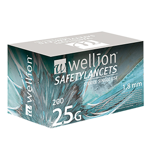 Wellion Safetylancets 25G Wellion Safetylancets 25G - Ideal bei Sehproblemen, verminderter Feinmotorik und für ältere Menschen. Schnelle und einfache Handhabung. Sanft und sicher. Minimierte Schmerzen durch ultra-scharfe Nadel. Perfekt für medizinisches Fachpersonal, Krankenhäuser und Pflegeheime. Steril und Vermeidung von Stichverletzungen. Foto