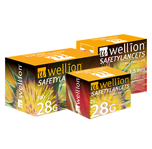 Wellion Safetylancets 28G Wellion Safetylancets 28G - Ideal for vision problems, reduced fine motor skills and for the elderly. Fast and easy handling. Gentle and safe. Minimized pain due to ultra-sharp needle. Perfect for healthcare professionals, hospitals and nursing homes. Sterile and avoiding puncture injuries. Picture