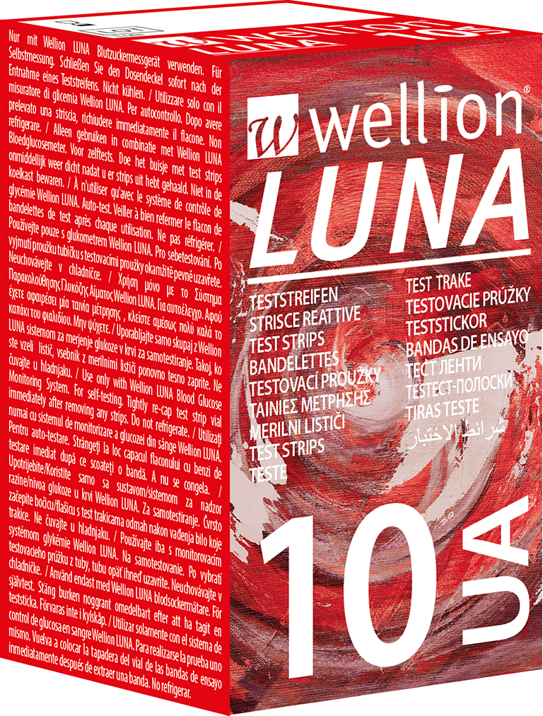 Wellion LUNA Harnsäure Teststreifen Messung aus einem Blutstropfen im Wellion